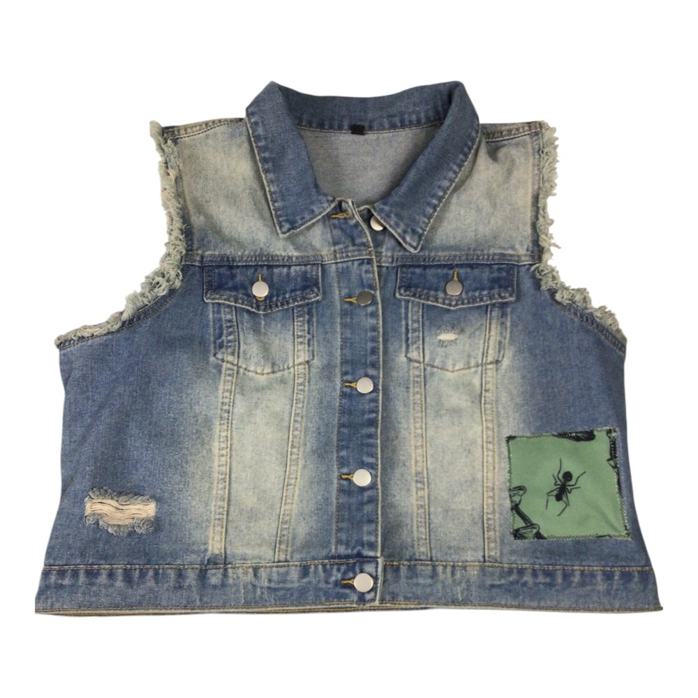Upcycled Vest Distressed Frayed 2XL One Of A Kind Patched